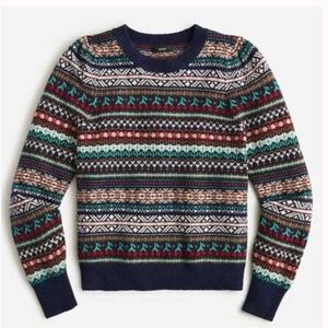 J. Crew Navy and Multicolor Crew Neck Sweater